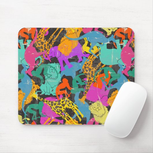 レトロ動物はパターンのシルエットを描きます マウスパッド (マウス)