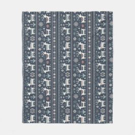 レトロ北欧トナカイ模様 フリースブランケット