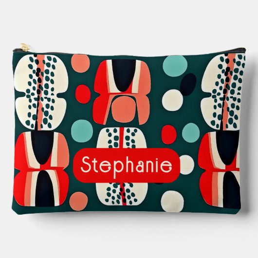 レトロ北欧パターンオン深いグリーンアクセサリーバッグ アクセサリーポーチ (正面)