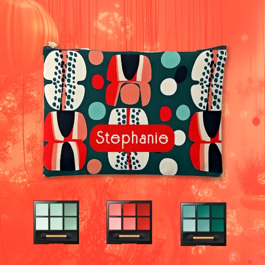 レトロ北欧パターンオン深いグリーンアクセサリーバッグ アクセサリーポーチ