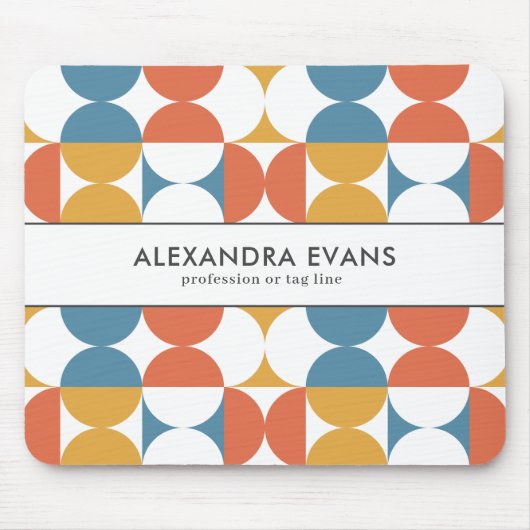 レトロ半円ホタテはっきりしたロ青橙黄 マウスパッド (正面)