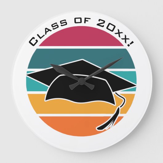 レトロ卒業式キャップモルタルボード ラージ壁時計 (正面)
