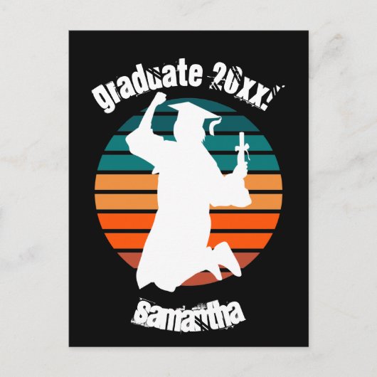 レトロ卒業生が喜びの虹を求めて跳躍 ポストカード (正面)