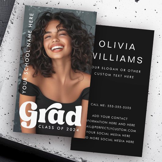 レトロ卒業生オーバーレイ卒業ブラックフォト 名刺