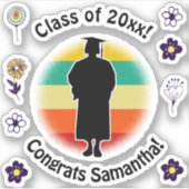 レトロ卒業生キャップ&ガウン女児 シール (正面)