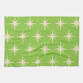レトロ原子の星のパターンライムグリーン キッチンタオル