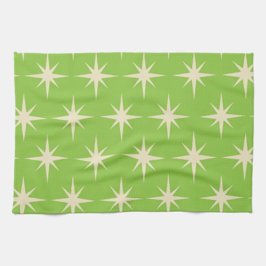 レトロ原子の星のパターンライムグリーン キッチンタオル (横)