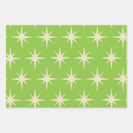 レトロ原子の星のパターンライムグリーン ラッピングペーパーシート