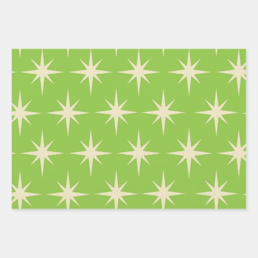 レトロ原子の星のパターンライムグリーン ラッピングペーパーシート (正面)