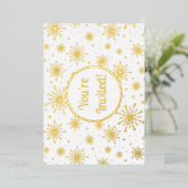 レトロ原子中世紀モダンスターバスト金ゴールド 箔招待状 (立ち正面)