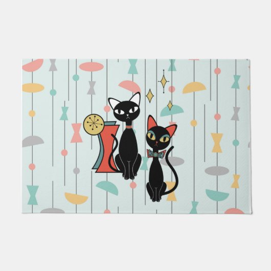 レトロ原子中世紀モダン猫クール形式 ドアマット (正面)