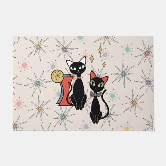 レトロ原子中世紀モダン猫クール形式 ドアマット (正面)