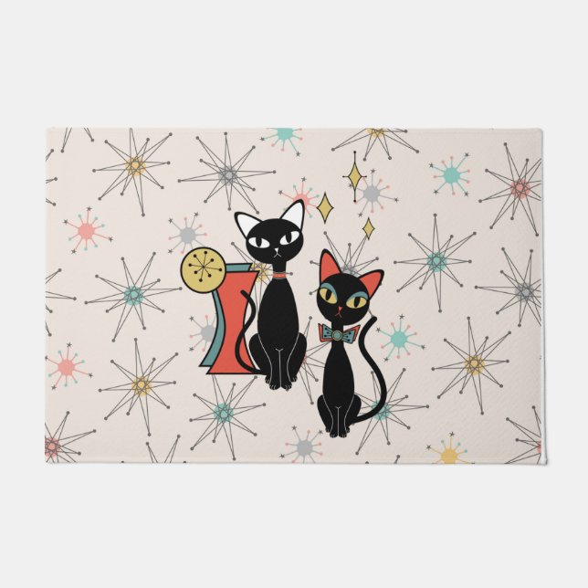 レトロ原子中世紀モダン猫クール形式 ドアマット (正面)