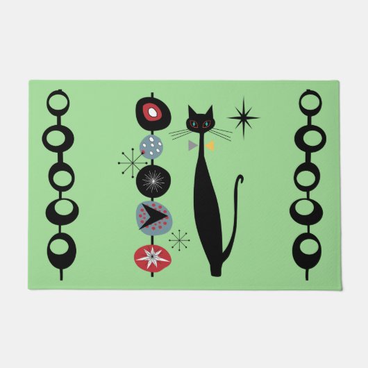 レトロ原子中世紀モダン猫クール形式 ドアマット (正面)