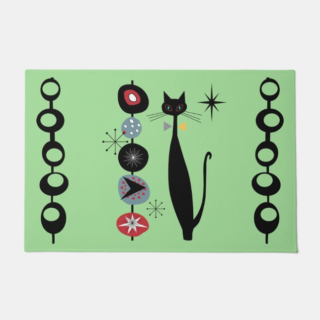 レトロ原子中世紀モダン猫クール形式 ドアマット (正面)