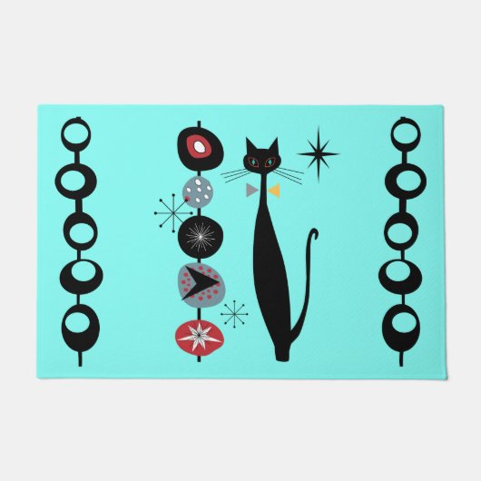レトロ原子中世紀モダン猫クール形式 ドアマット (正面)