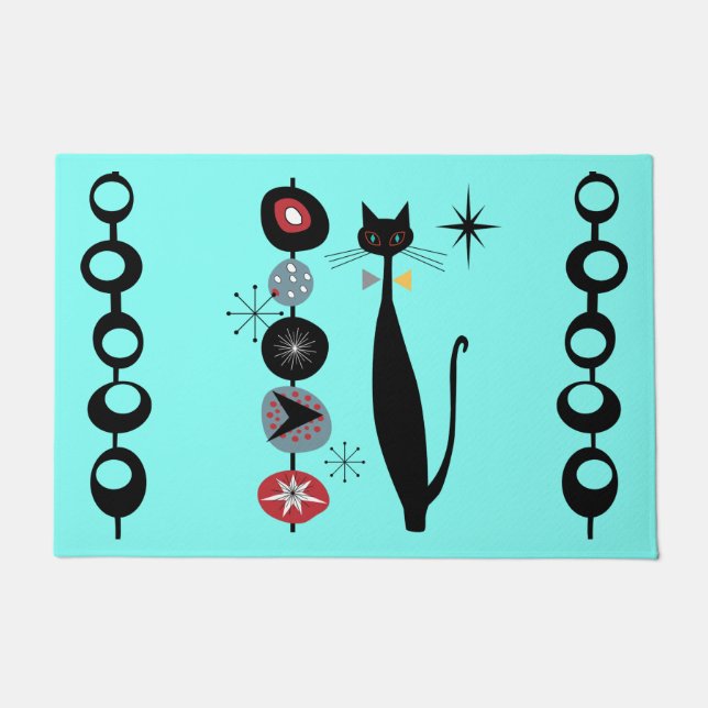 レトロ原子中世紀モダン猫クール形式 ドアマット (正面)