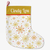 レトロ原子中世紀モダン金ゴールド ラージクリスマスストッキング (正面)