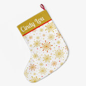 レトロ原子中世紀モダン金ゴールド ラージクリスマスストッキング (裏面 (吊り時))