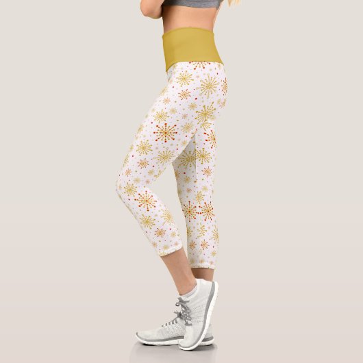 レトロ原子中世紀レッドモダン&金ゴールドスターバスト カプリレギンス (左)