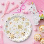 レトロ原子中世紀レッドモダン&金ゴールドスターバスト ペーパープレート (パーティー)