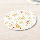 レトロ原子中世紀レッドモダン&金ゴールドスターバスト ラウンドペーパーコースター (アングル)