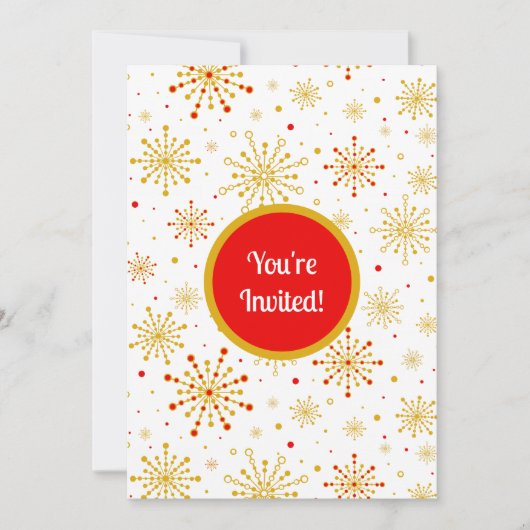 レトロ原子中世紀レッドモダン&金ゴールドスターバスト 招待状 (正面)