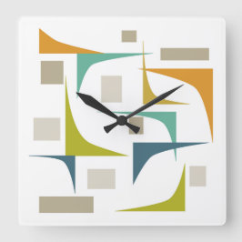 レトロ原子中世紀幾何学ターコイズグリーン スクエア壁時計