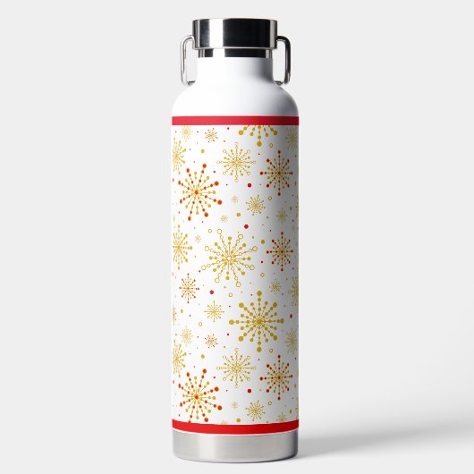 レトロ原子中世紀赤モダン色と金ゴールド色 ウォーターボトル (正面)