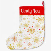 レトロ原子中世紀赤モダン金ゴールドパーソナライズされた ラージクリスマスストッキング (裏面)