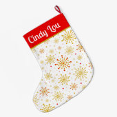 レトロ原子中世紀赤モダン金ゴールドパーソナライズされた ラージクリスマスストッキング (裏面 (吊り時))