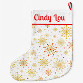 レトロ原子中世紀赤モダン金ゴールドパーソナライズされた ラージクリスマスストッキング (裏面)