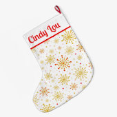 レトロ原子中世紀赤モダン金ゴールドパーソナライズされた ラージクリスマスストッキング (裏面 (吊り時))