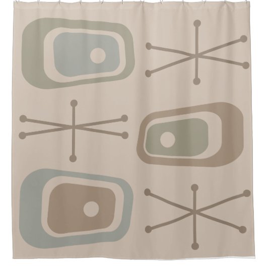 レトロ原子宇宙エージソフトニュートラルカラー シャワーカーテン (正面)