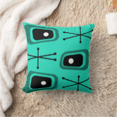 レトロ原子宇宙時代ターコイズ クッション (ブランケット)