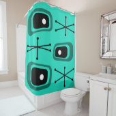 レトロ原子宇宙時代ターコイズ シャワーカーテン (インサイチュ)