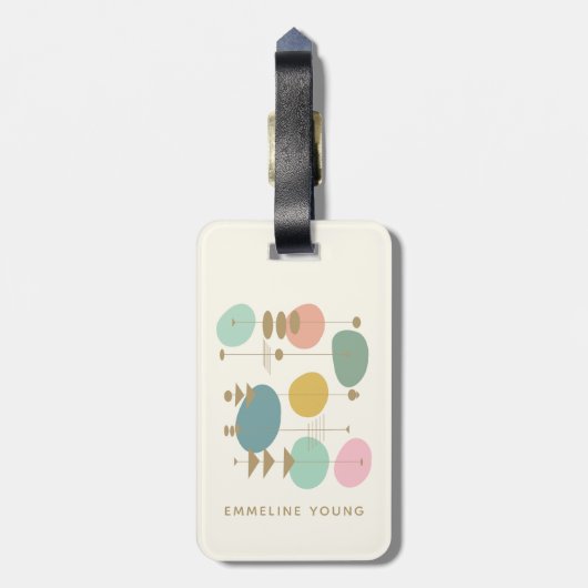 レトロ原子年齢ミッド幾何モダン図形パーソナライズされた ラゲッジタグ (裏面縦)
