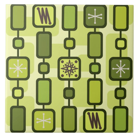 レトロ原子幾何学アートチャートルーズ タイル (正面)