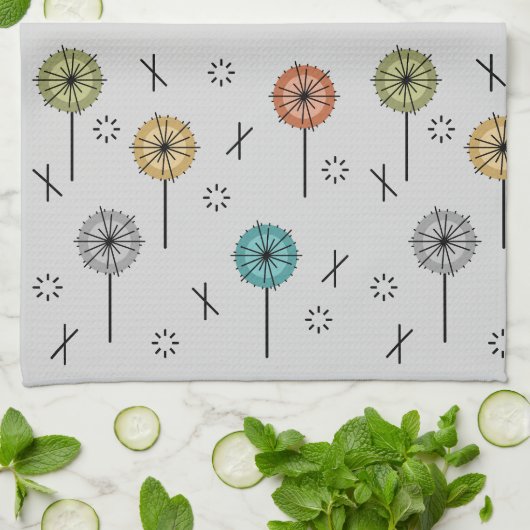 レトロ原子数々の花色 キッチンタオル (折り畳み)