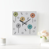 レトロ原子数々の花色 スクエア壁時計 (ホーム)