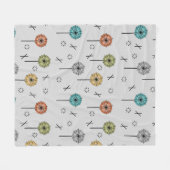 レトロ原子数々の花色 フリースブランケット (正面(横))