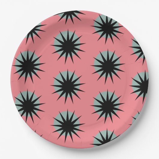 レトロ原子日が差すことパターン ペーパープレート (正面)