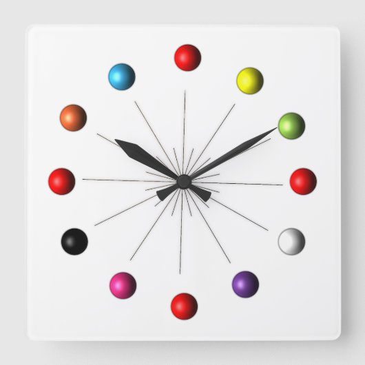 レトロ原子星バースト スクエア壁時計 (正面)