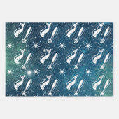 レトロ原子星宇宙キャットミッドセンチュリークリスマス ラッピングペーパーシート (正面3)