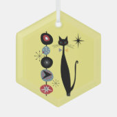 レトロ原子時代の中世モダン紀の猫カカッコいいボブ ガラスオーナメント (正面)