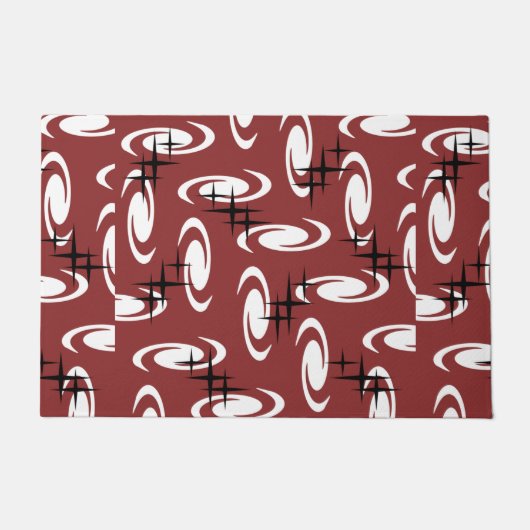レトロ原子時代の渦巻き星模様のブルゴーニュ ドアマット (正面)