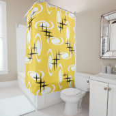 レトロ原子時代の渦巻き星模様の黄色 シャワーカーテン (インサイチュ)