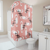 レトロ原子時代の渦巻き星模様サーモンピンク シャワーカーテン (インサイチュ)