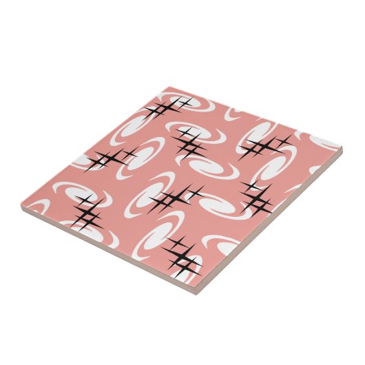 レトロ原子時代の渦巻き星模様サーモンピンク タイル (側面)