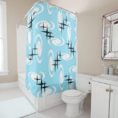 レトロ原子時代の渦巻き星模様ベビーブルー シャワーカーテン (インサイチュ)